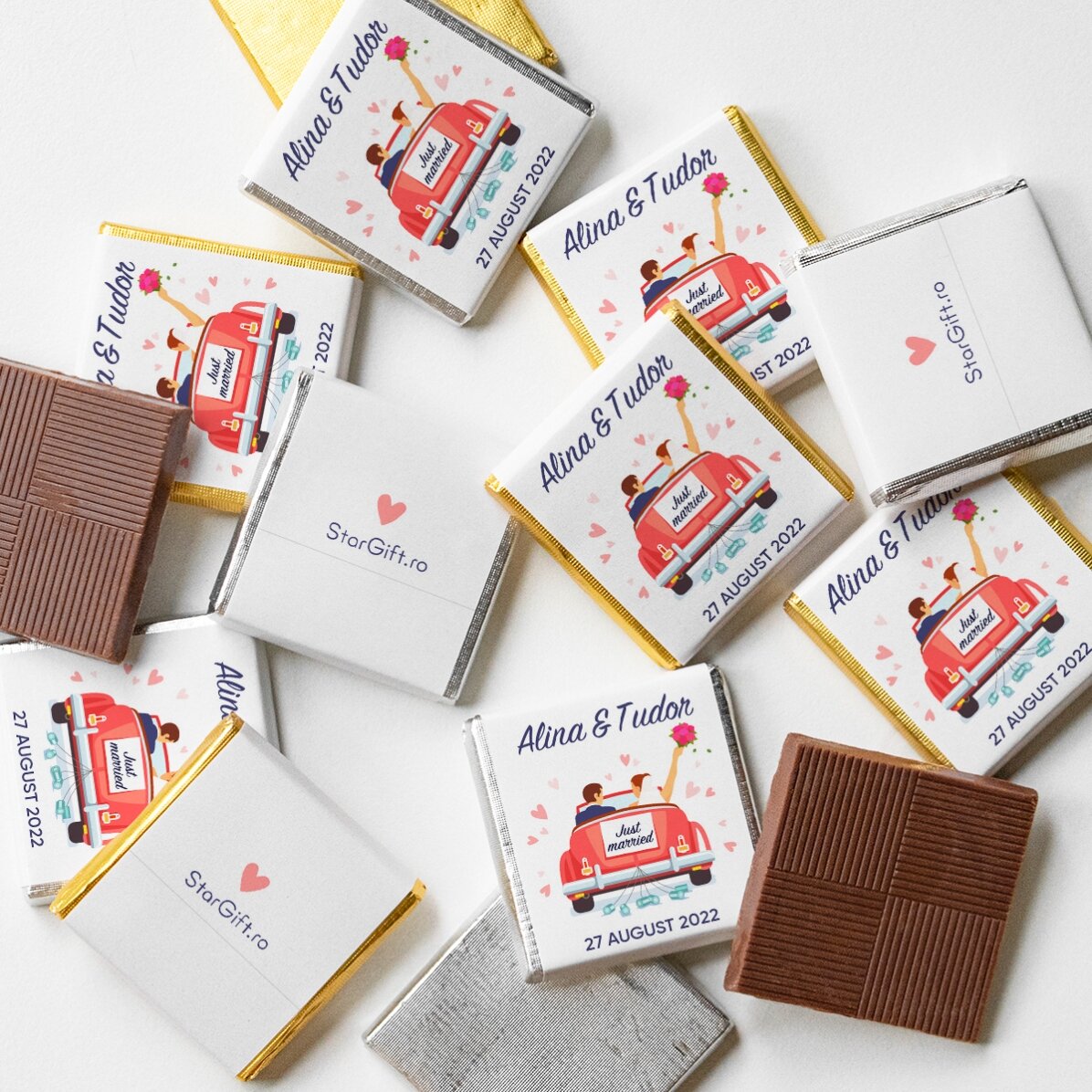 Mini ciocolată mărturie personalizată cu text - Just married