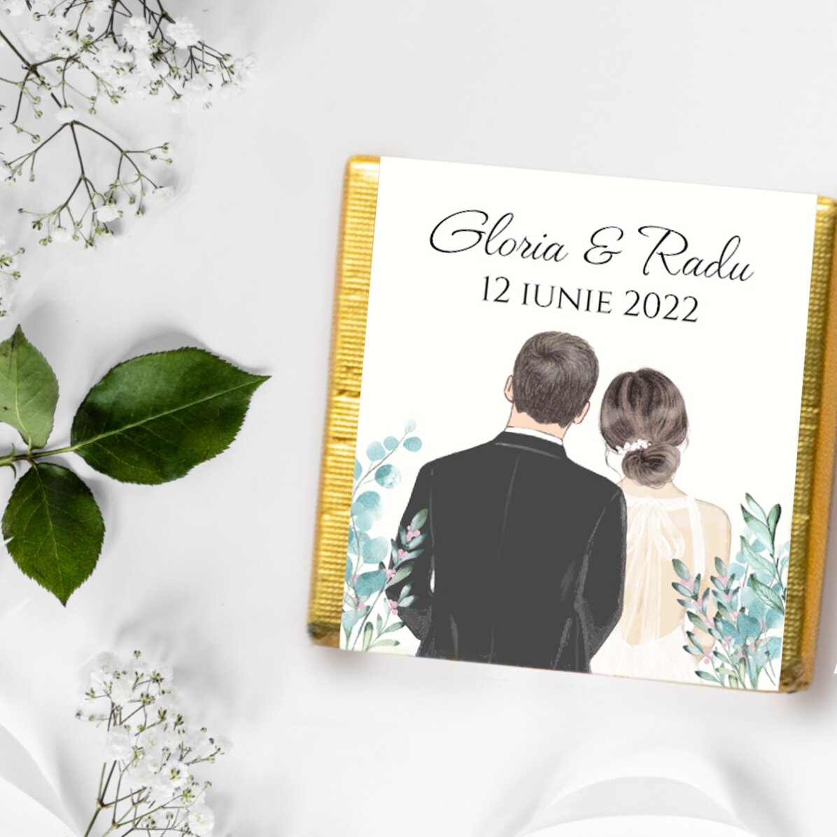 Mini ciocolată mărturie personalizată cu text - Our wedding