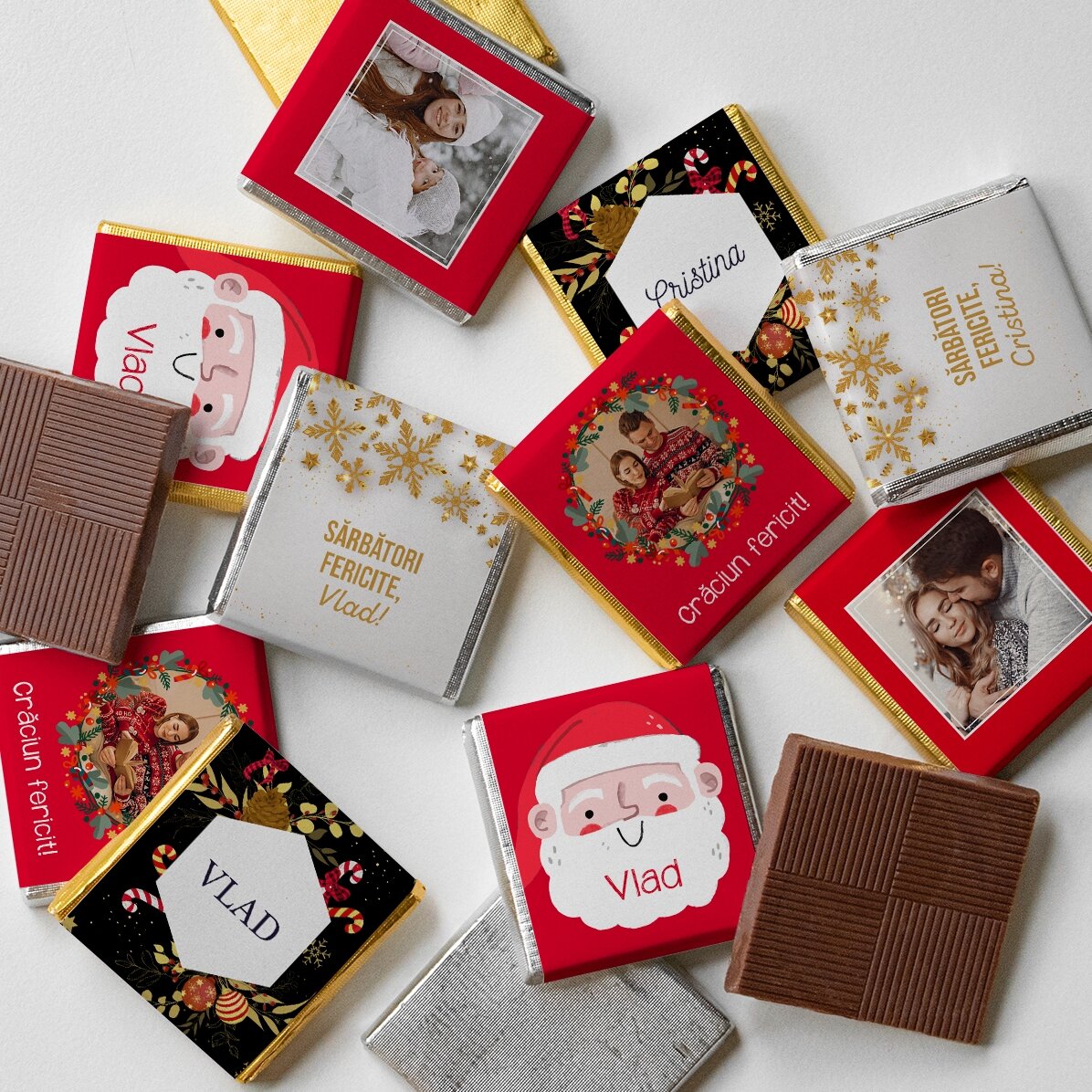 Set of 10 mini chocolates personalised with photos and text