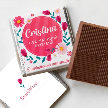 Mini ciocolată personalizată cu mesaj de primăvară