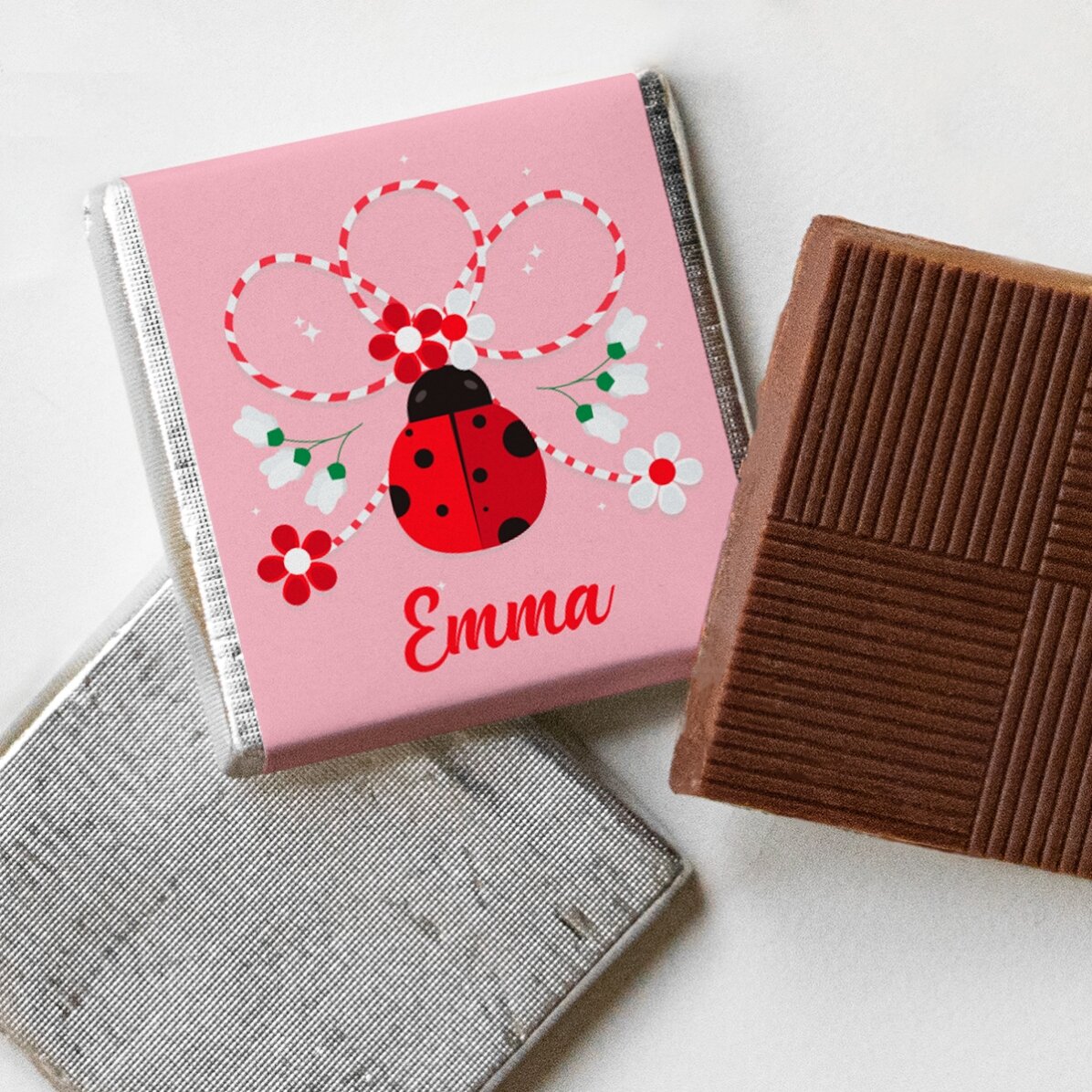 Mini ciocolată personalizată cu nume - Mărțișor buburuză