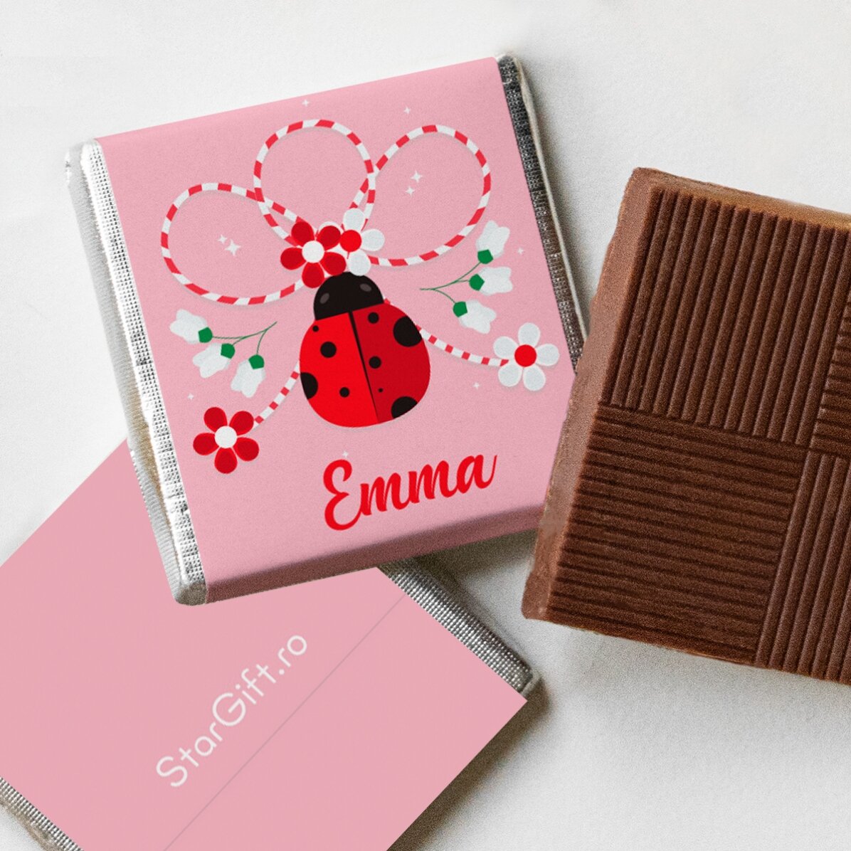 Mini ciocolată personalizată cu nume - Mărțișor buburuză