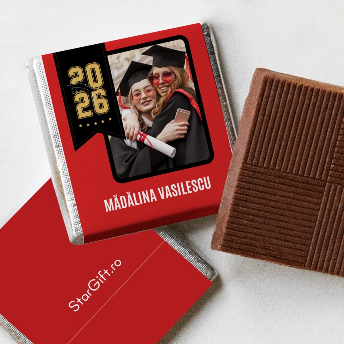 Mini chocolate personalised with name and year for graduates