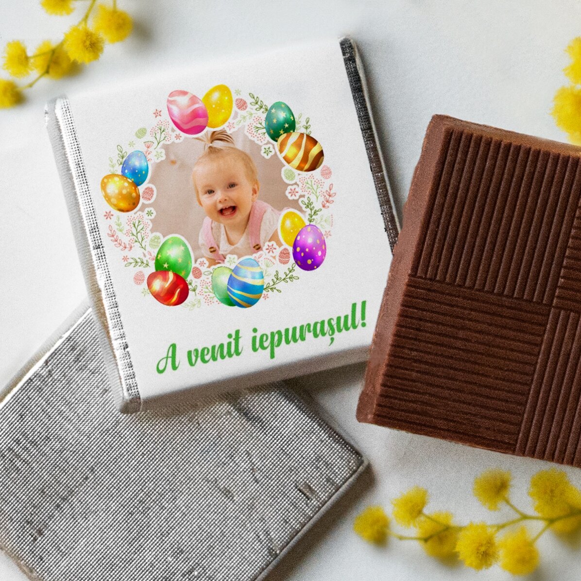 Mini chocolate personalised with a photo and text - Happy Easter