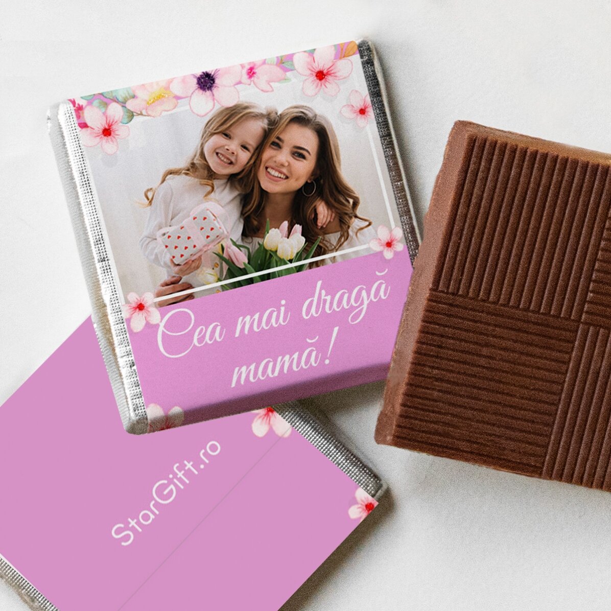 Mini ciocolată personalizată cu poză și mesaj - Cea mai dragă