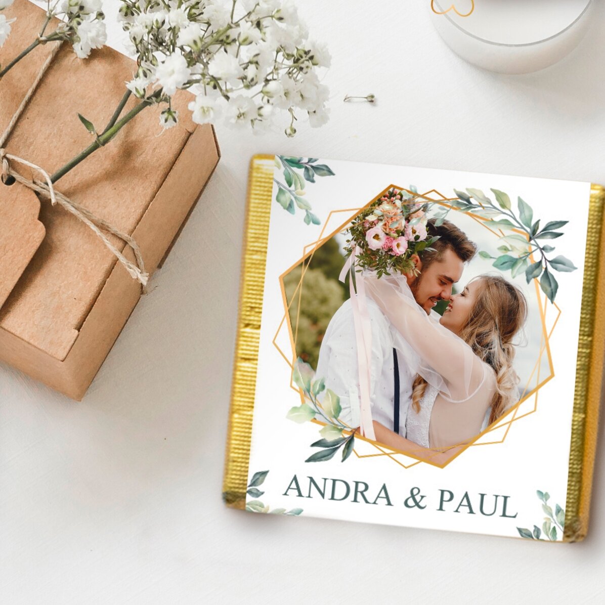 Mini ciocolată mărturie personalizată cu poză și text -  Elegance