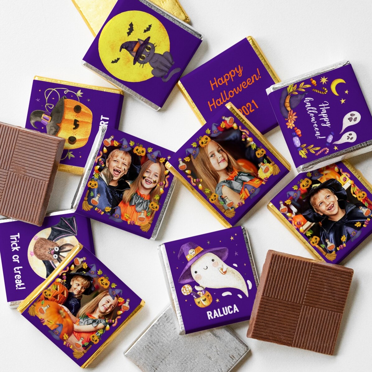 Set 10 mini ciocolățele personalizate cu poze și text - Halloween