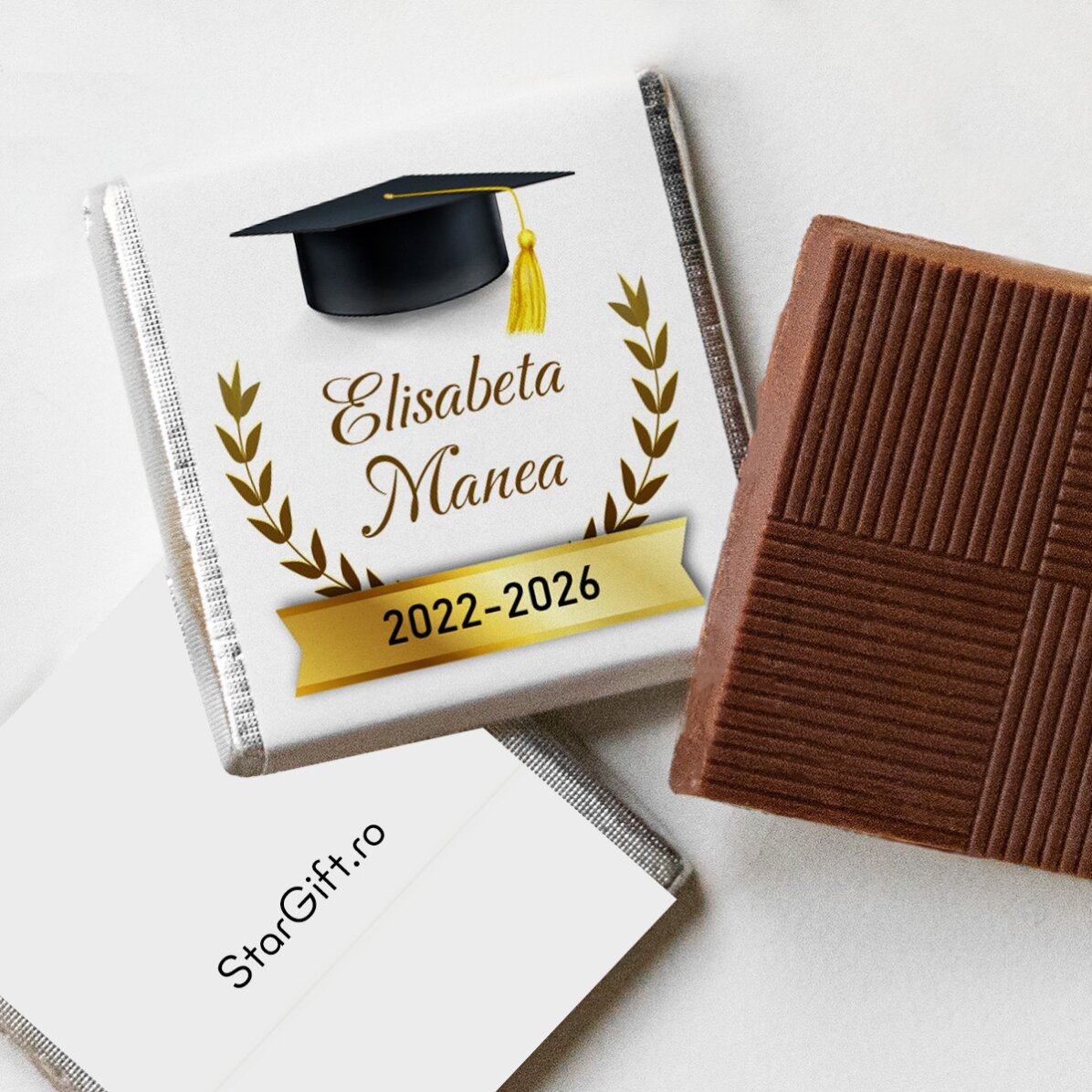 Mini chocolate personalised with text for graduates
