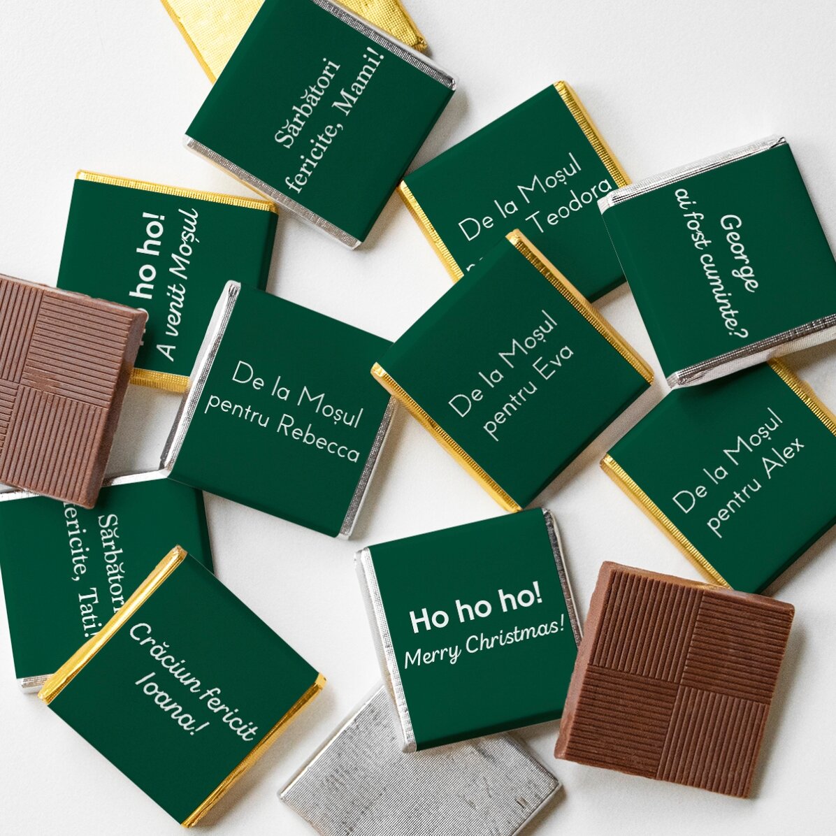 Set 10 mini ciocolățele personalizate cu text 