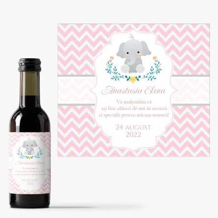 Mini sticluță de vin mărturie de botez personalizată cu text - Elefant