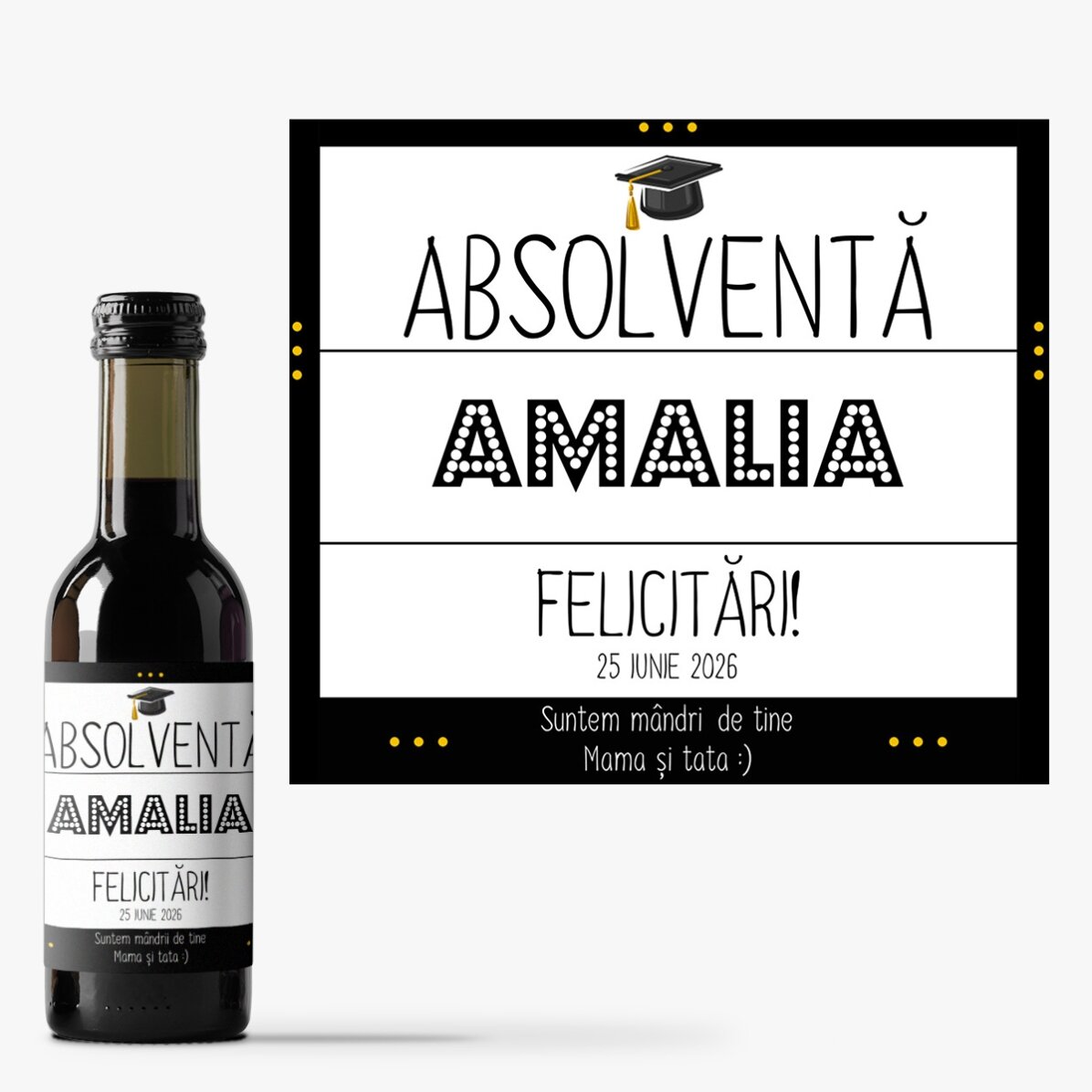 Mini bottle of wine for graduation, personalised with text - The delight of graduation