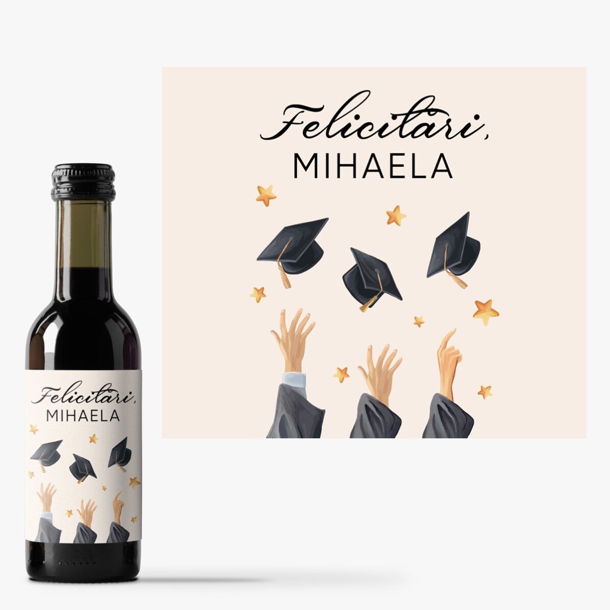Mini sticluță de vin pentru absolvire personalizată cu text - Felicitări