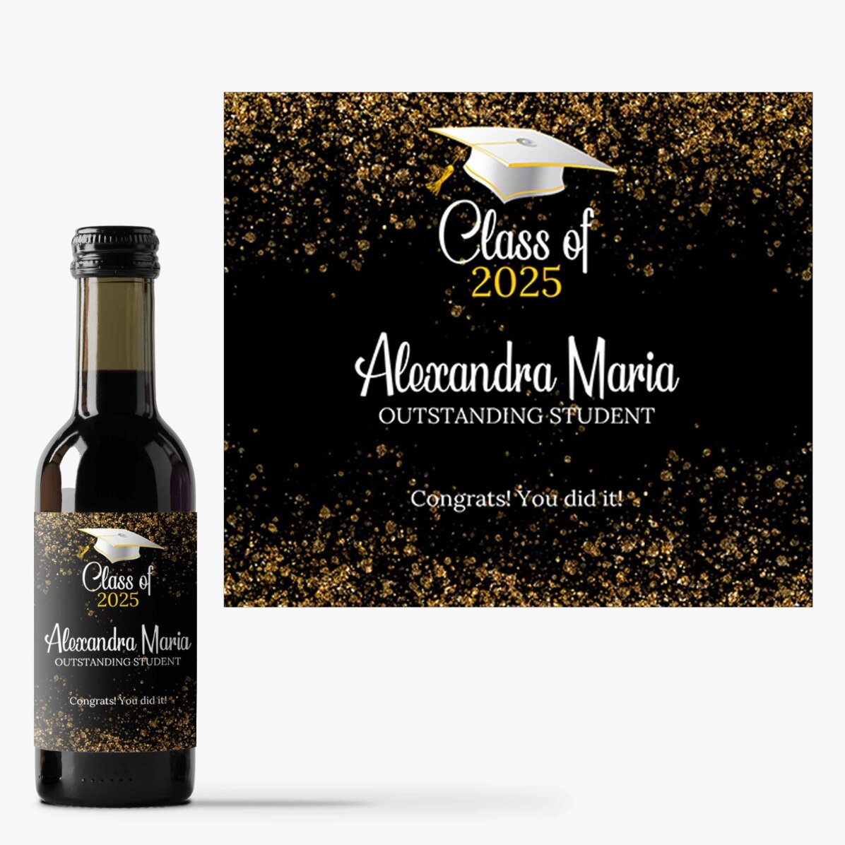 Mini sticluță de vin pentru absolvire personalizată cu text - Outstanding student