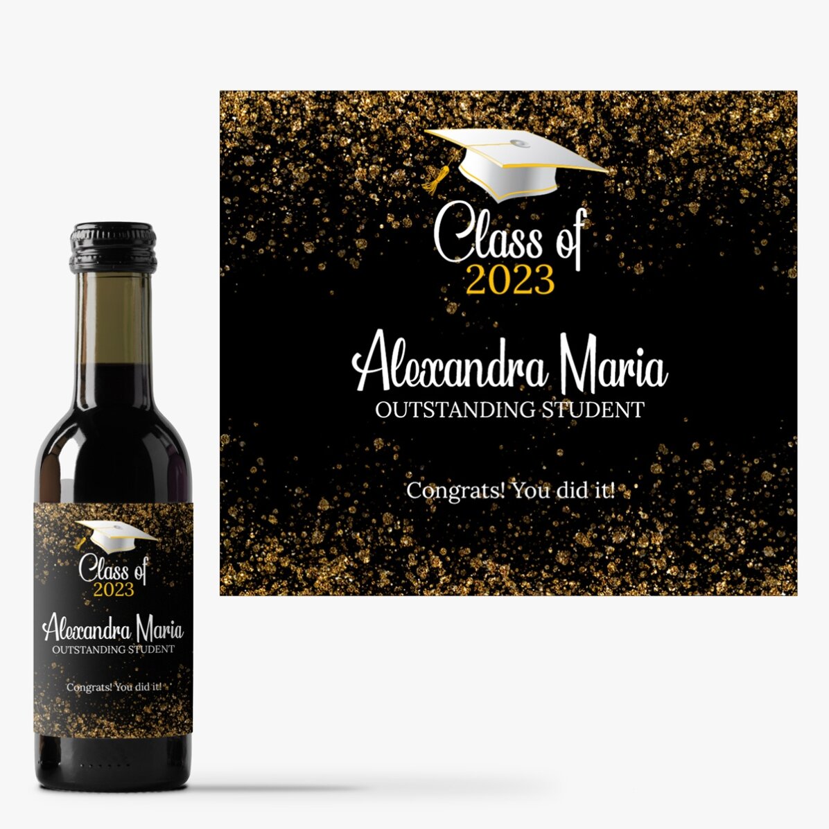 Mini sticluță de vin pentru absolvire personalizată cu text - Outstanding student