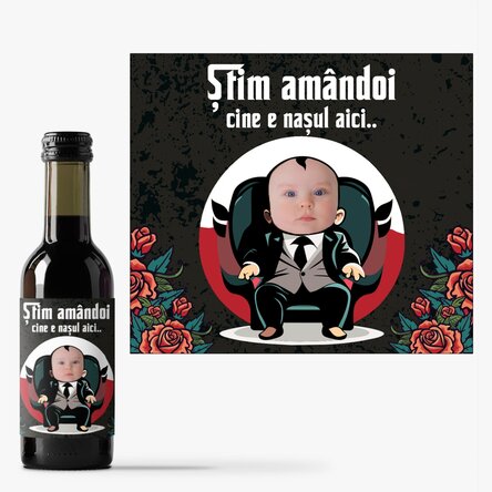 Mini sticluță de vin personalizată - Cerere pentru nași