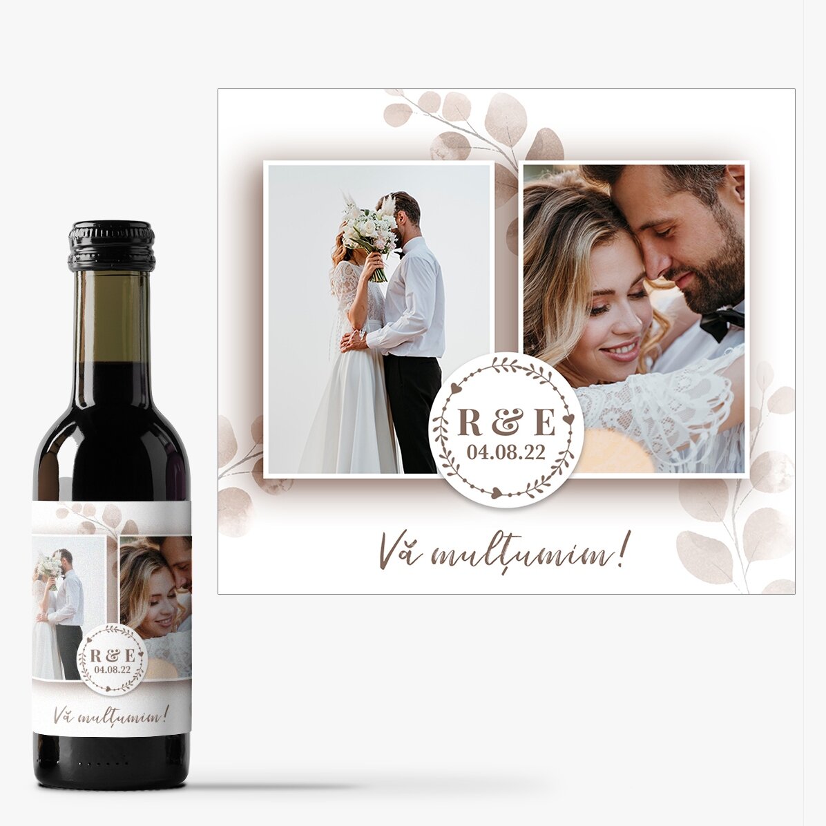 Mini sticluță de vin personalizată cu 2 poze și text - Mărturii de nuntă