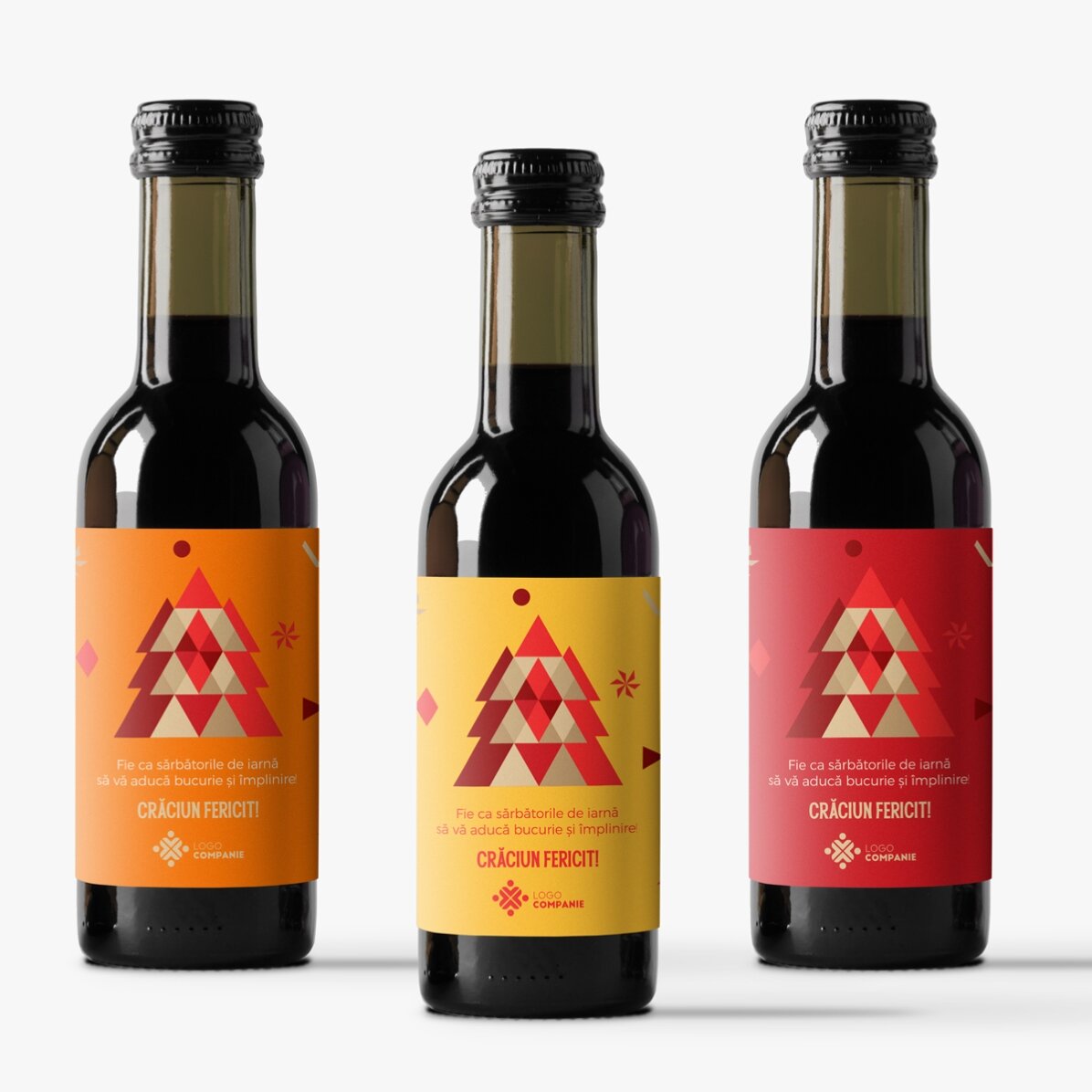 Mini sticluță de vin personalizată cu logo și text pentru Crăciun