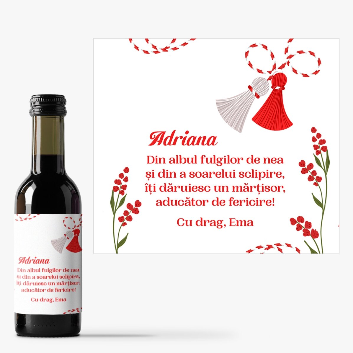 Mini bottle of wine personalised with a message
