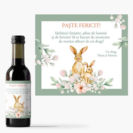 Mini sticluță de vin personalizată cu mesaj - Paște fericit!
