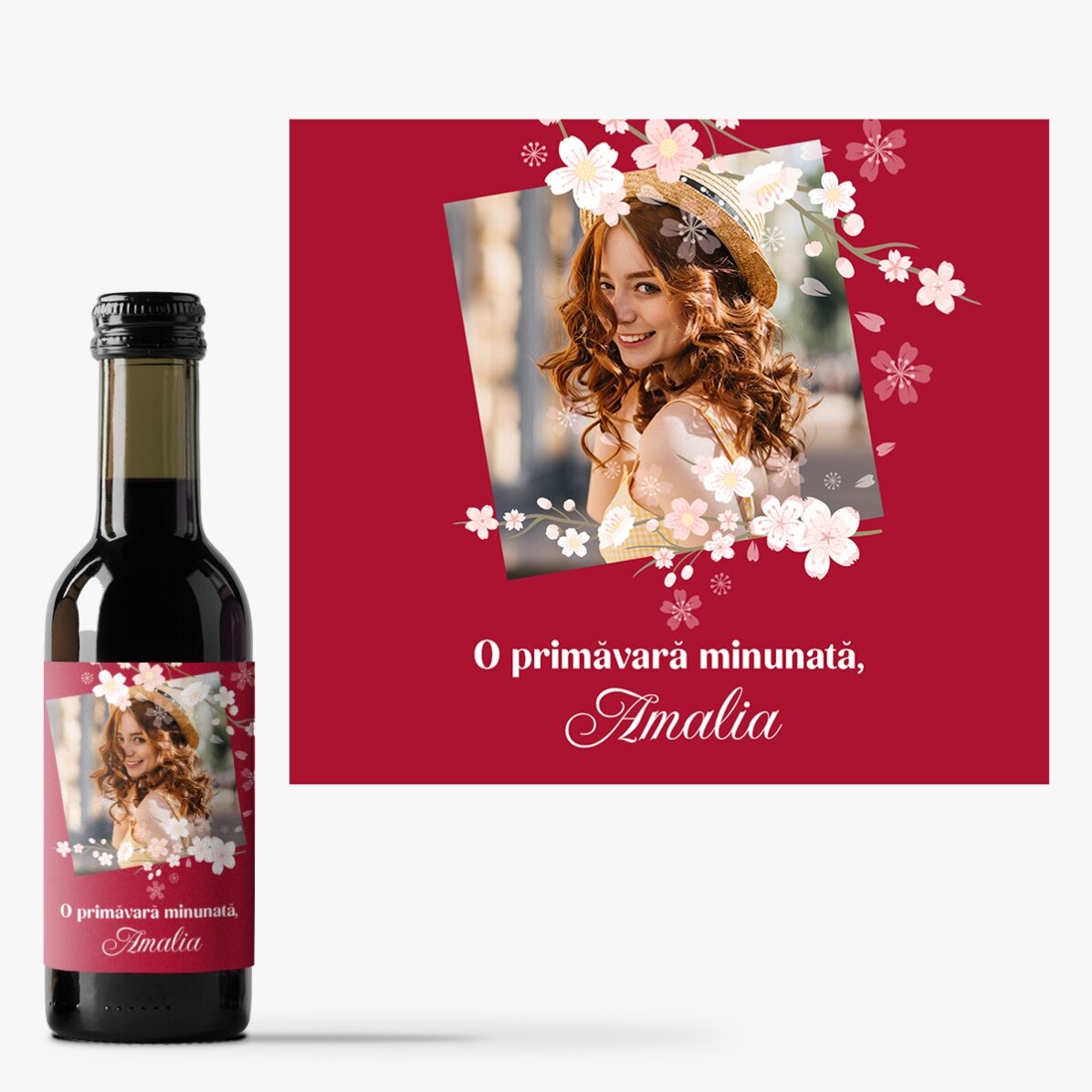 Mini wine bottle personalised with message and photo - A wonderful spring