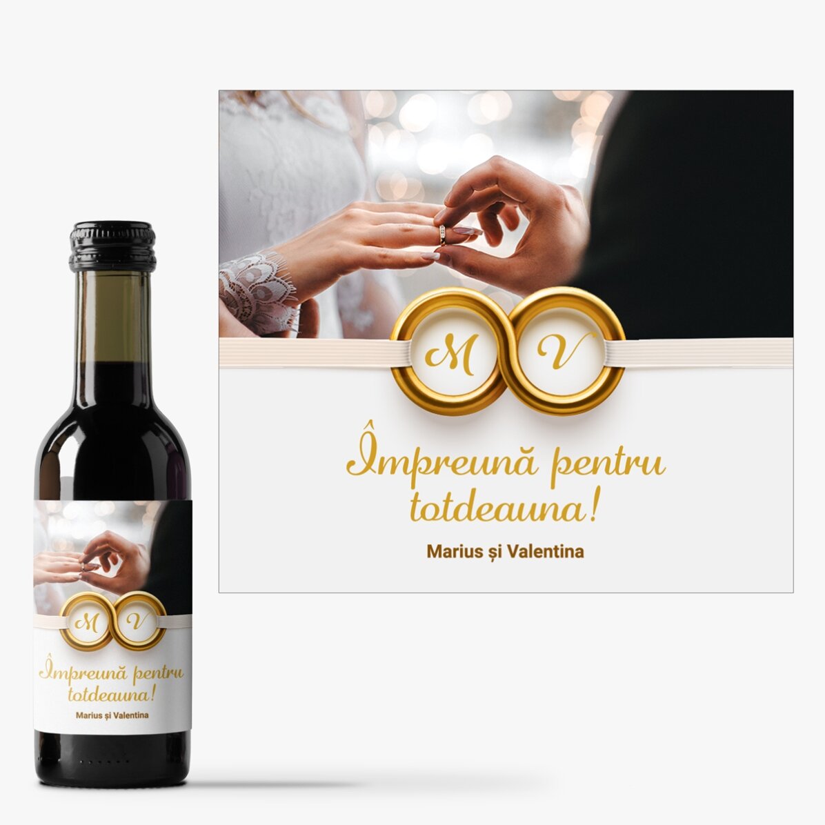 Mini sticluță de vin personalizată cu o poză și text - Împreună pentru totdeauna