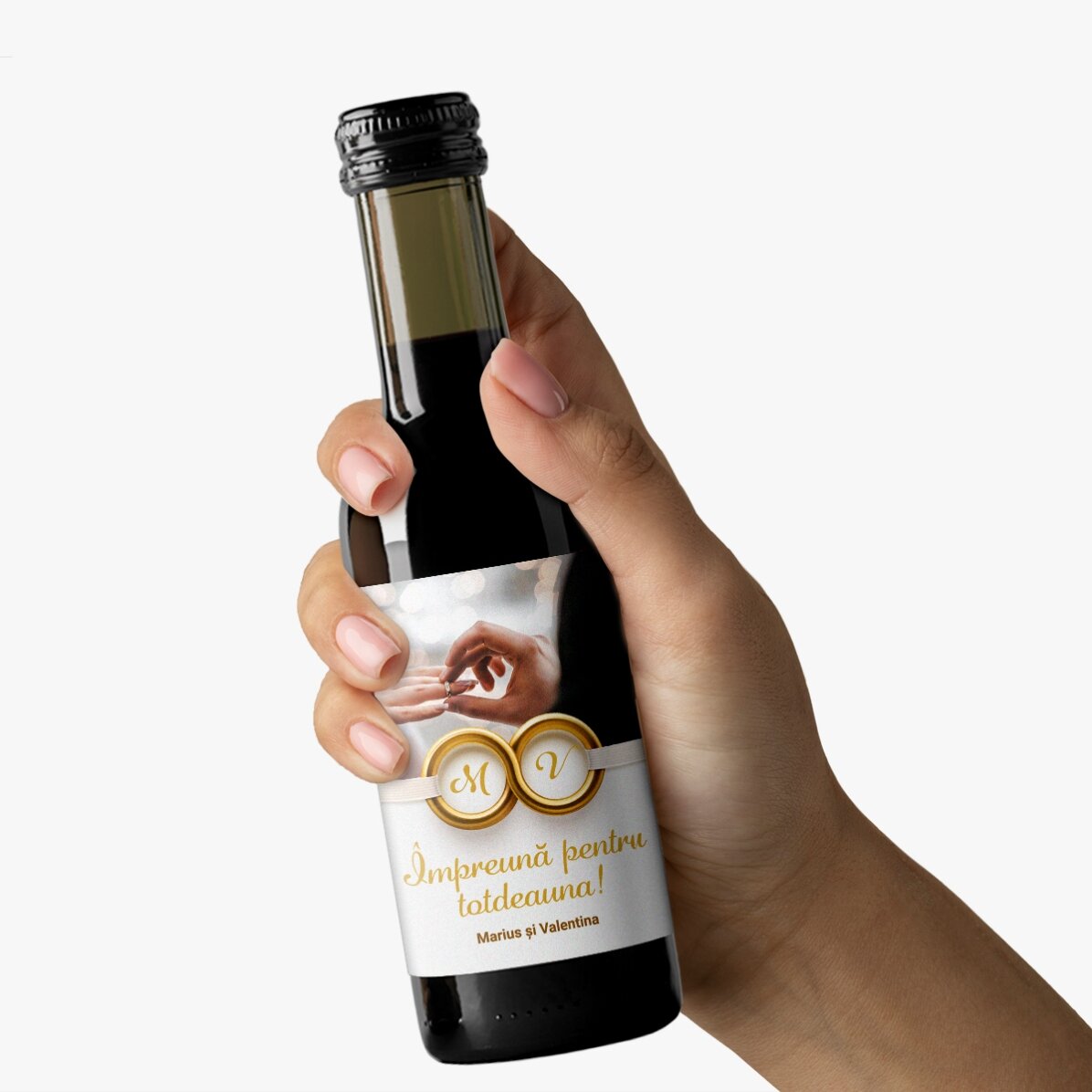 Mini sticluță de vin personalizată cu o poză și text - Împreună pentru totdeauna