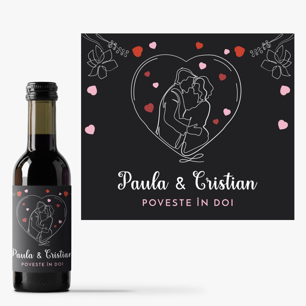 Mini sticluță de vin personalizată cu numele voastre - Poveste în doi