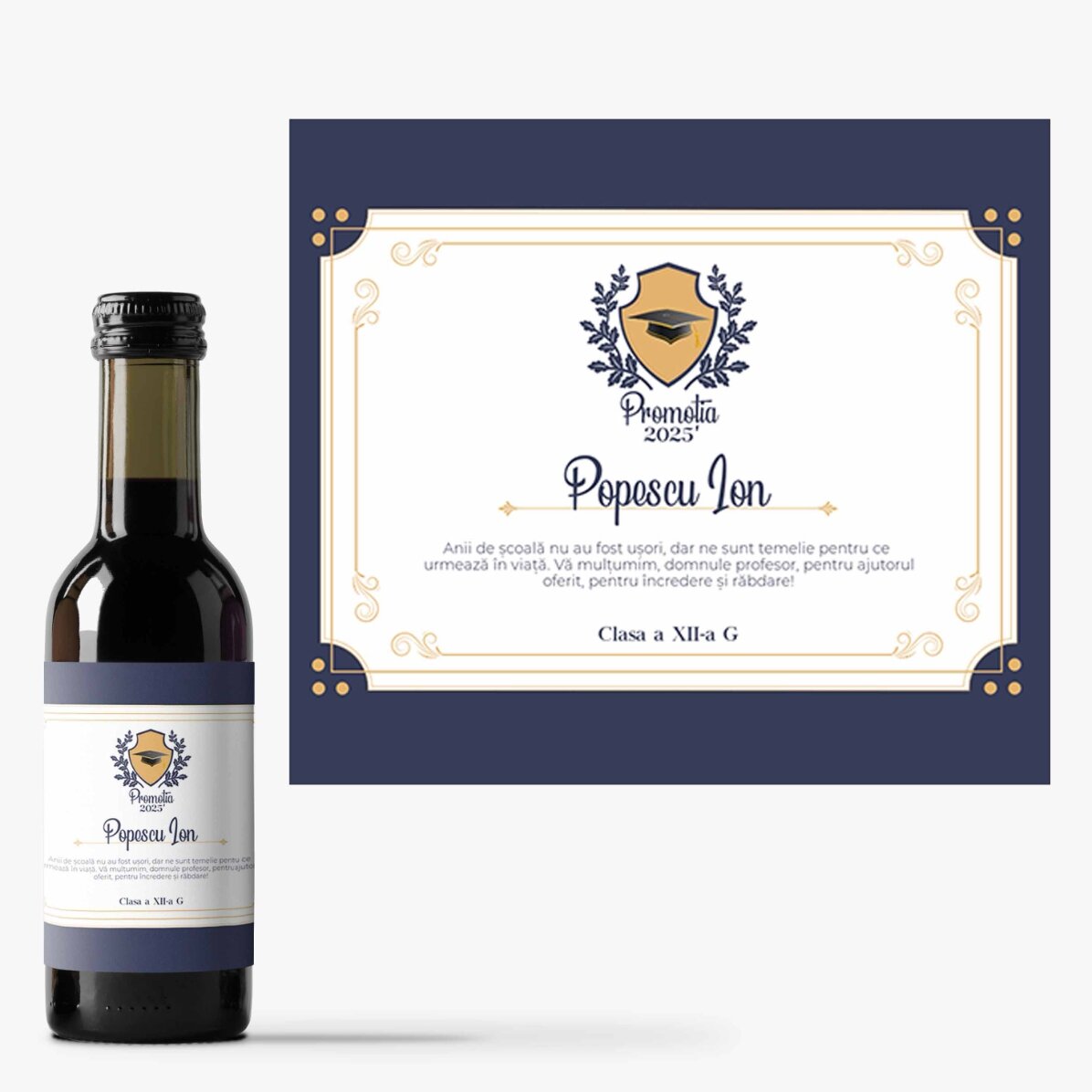 Mini sticluță de vin personalizată cu text - Apreciere pentru profesori