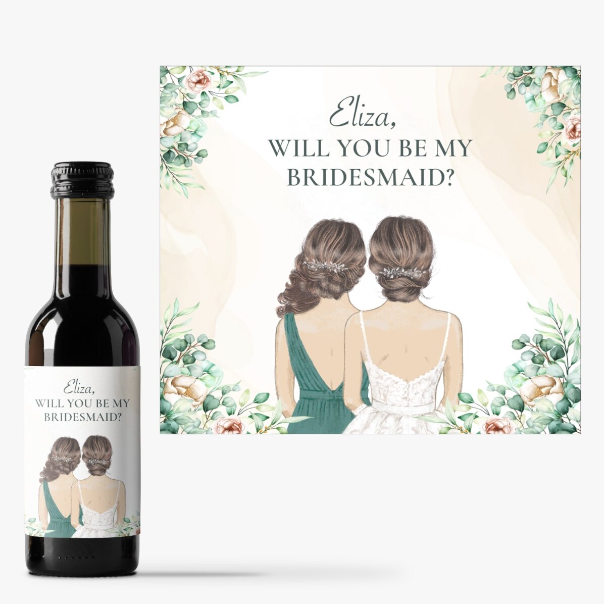 Mini sticluță de vin personalizată cu text - Domnișoară de onoare