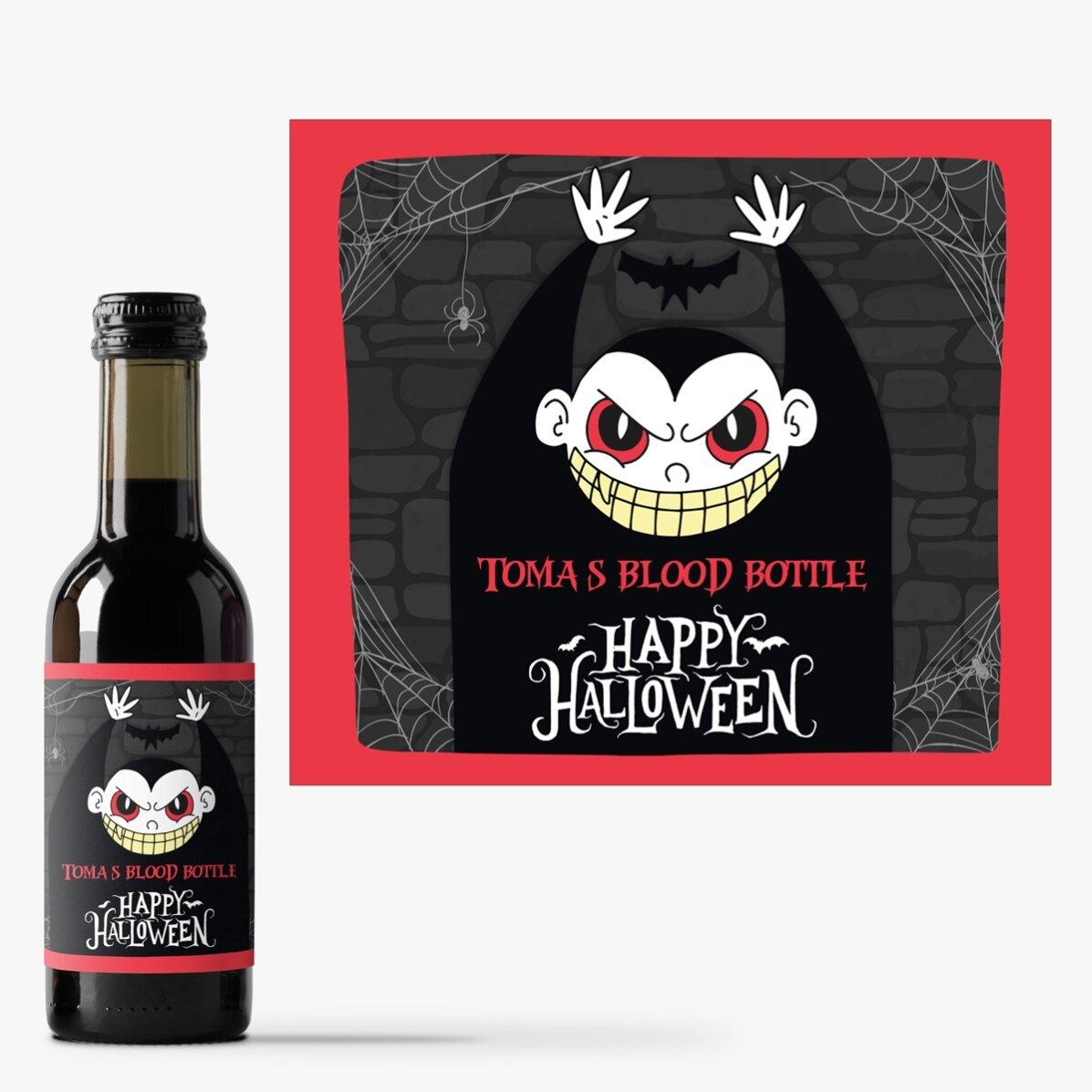 Mini sticluță de vin personalizată cu text - Happy Halloween Dracula