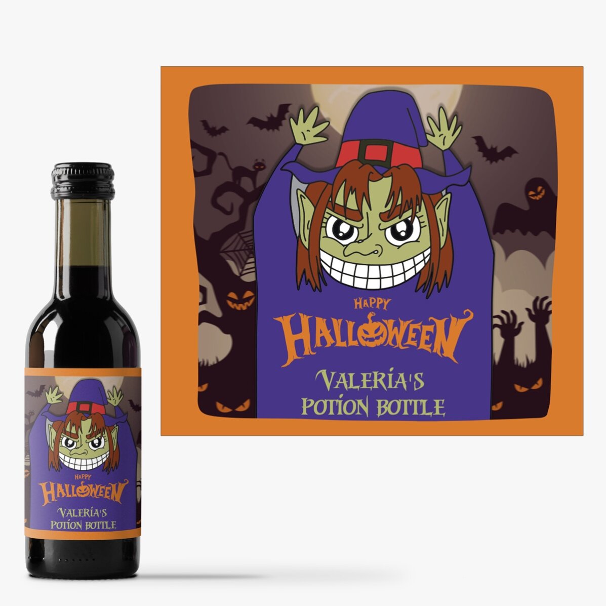 Mini sticluță de vin personalizată cu text - Happy Halloween Witch