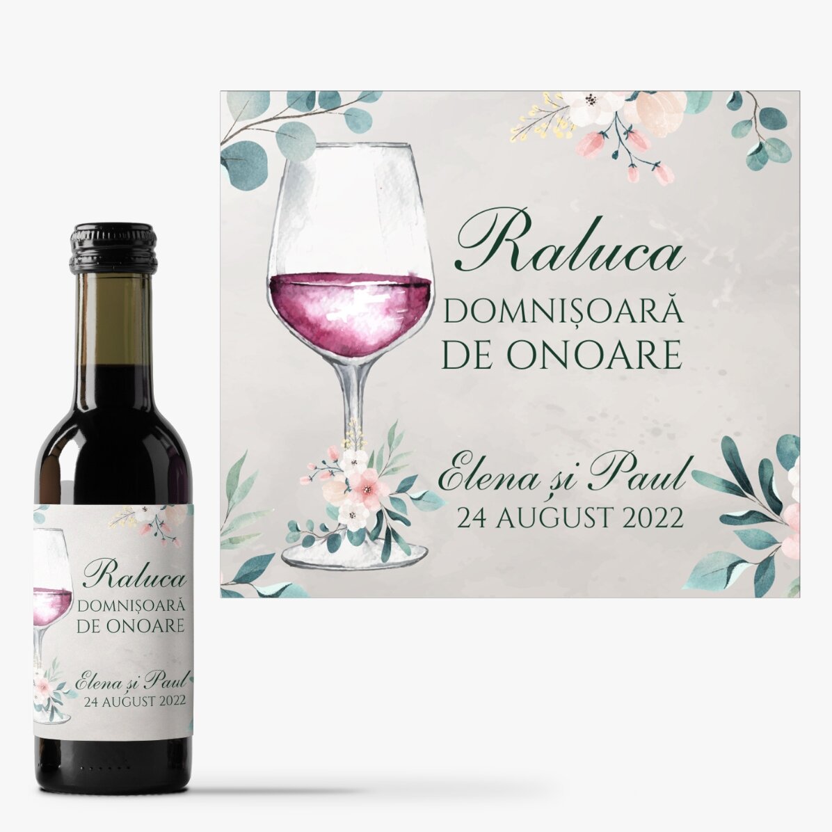 Mini sticluță de vin personalizată cu text pentru petrecera burlăcițelor