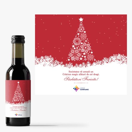 Mini sticluță de vin personalizată cu text și logo - Magia Crăciunului 