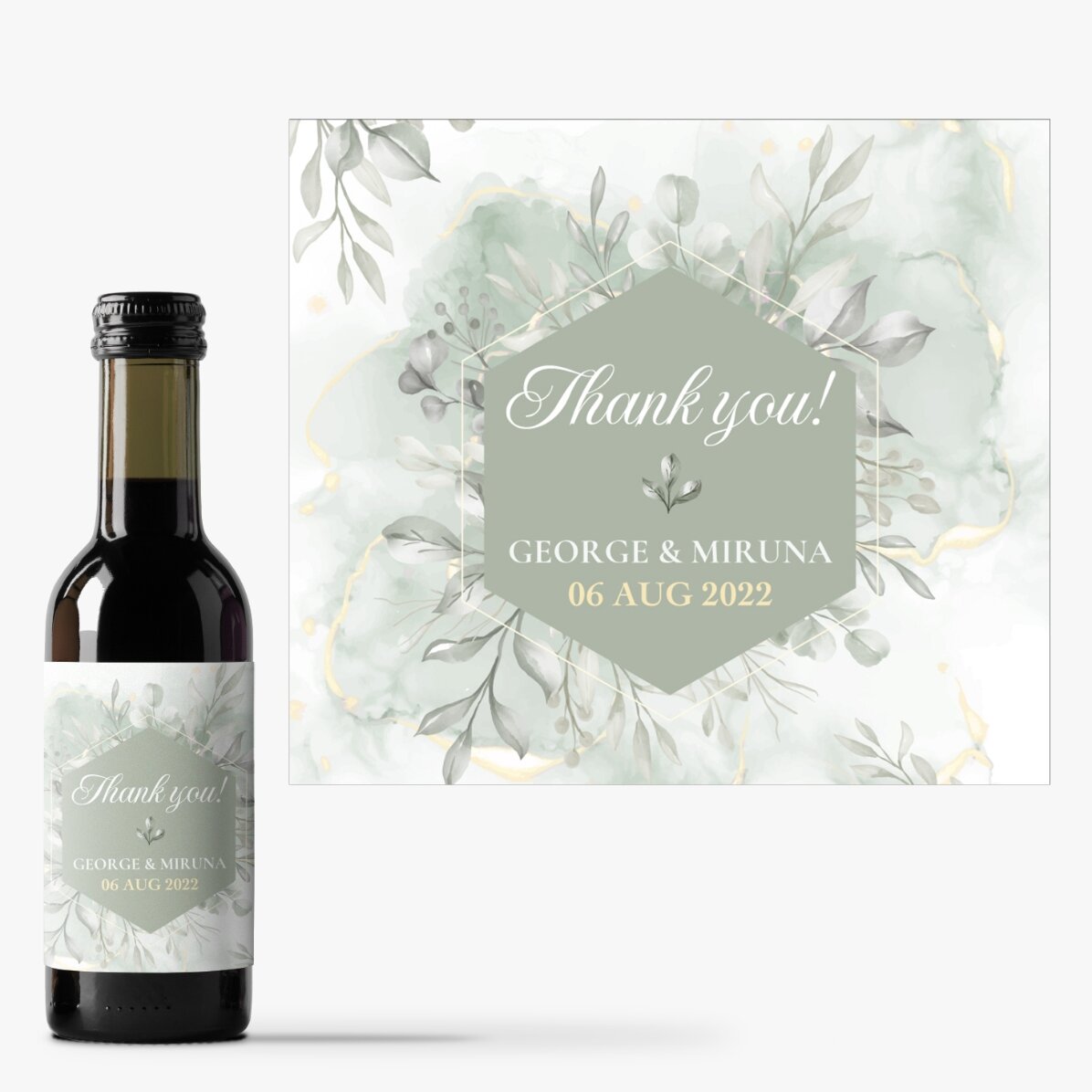 Mini sticluță de vin mărturie personalizată cu text - Thank you!