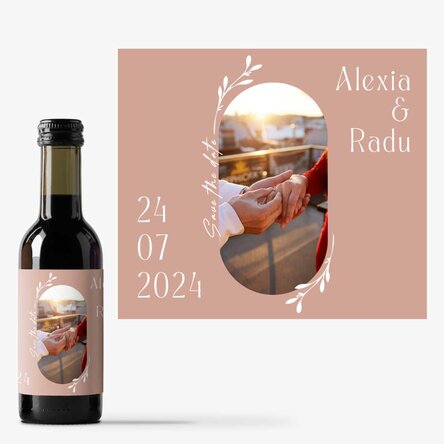 Mini sticluță de vin personalizată save the date - Natural love