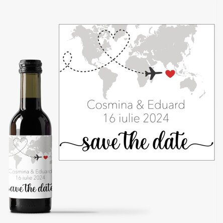 Mini sticluță de vin personalizată save the date - Plane