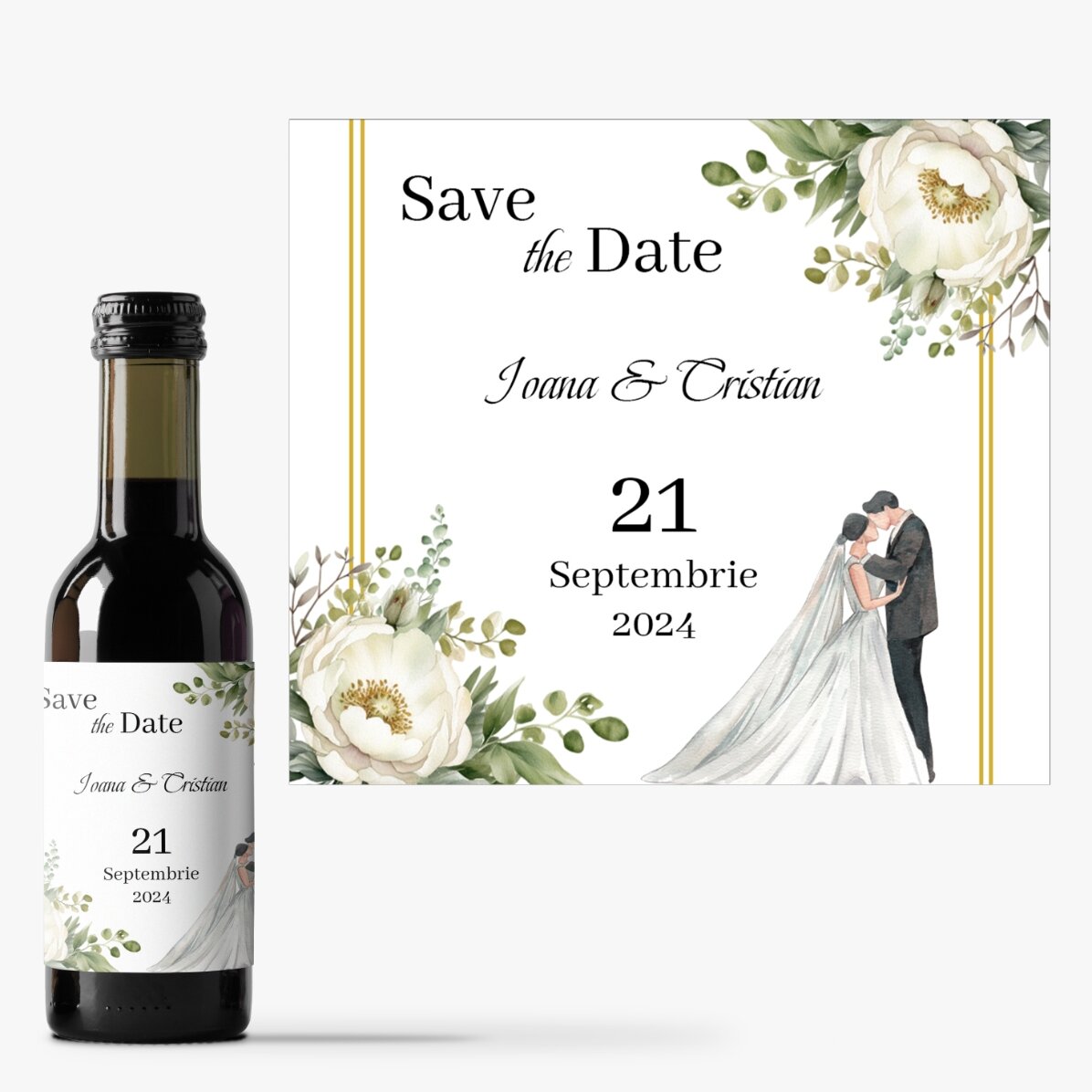 Mini sticluță de vin personalizată save the date - Wedding
