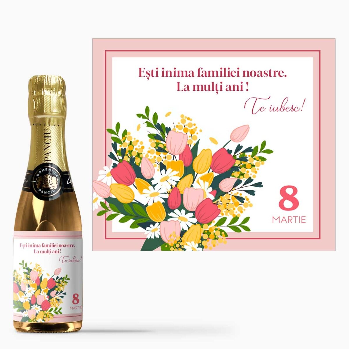 Mini bottle of sparkling wine personalised with text - Flowers