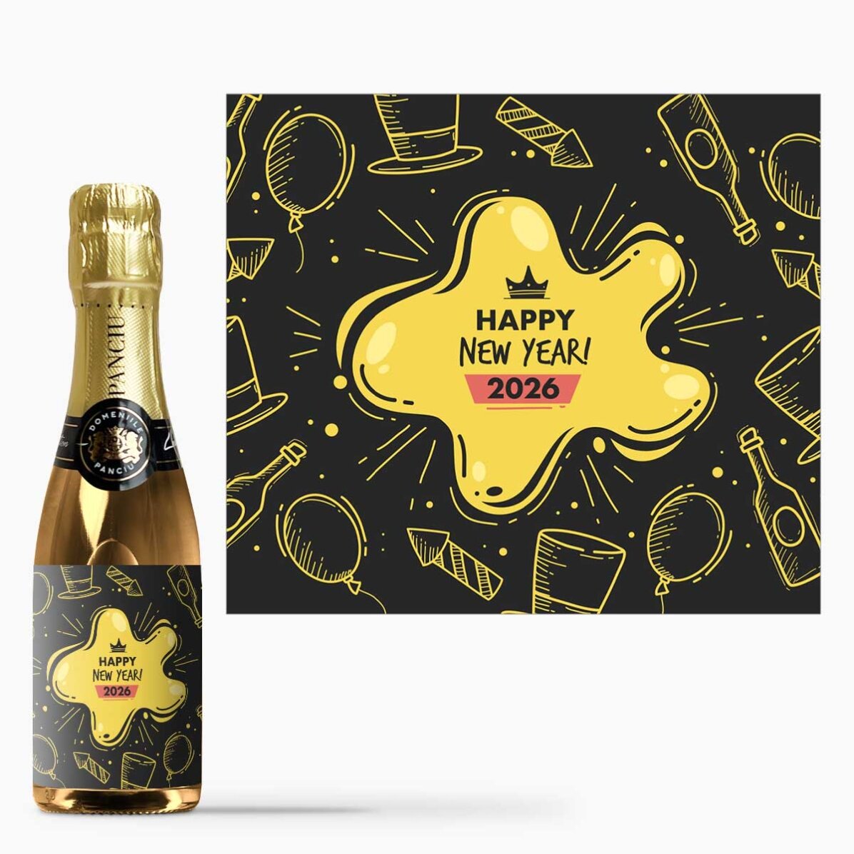 Mini bottle of sparkling wine personalised with text - New Year