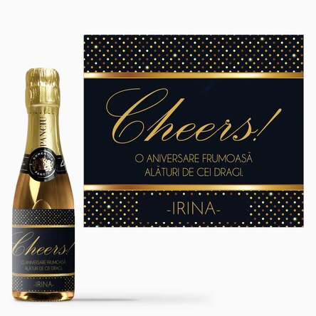 Mini sticluță de vin spumant personalizată - Cheers!
