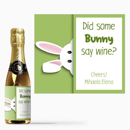 Mini sticluță de vin spumant personalizată cu mesaj - Bunny