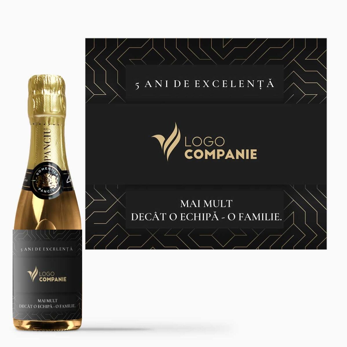 Mini sticluță de vin spumant personalizată cu text - Aniversare brand 