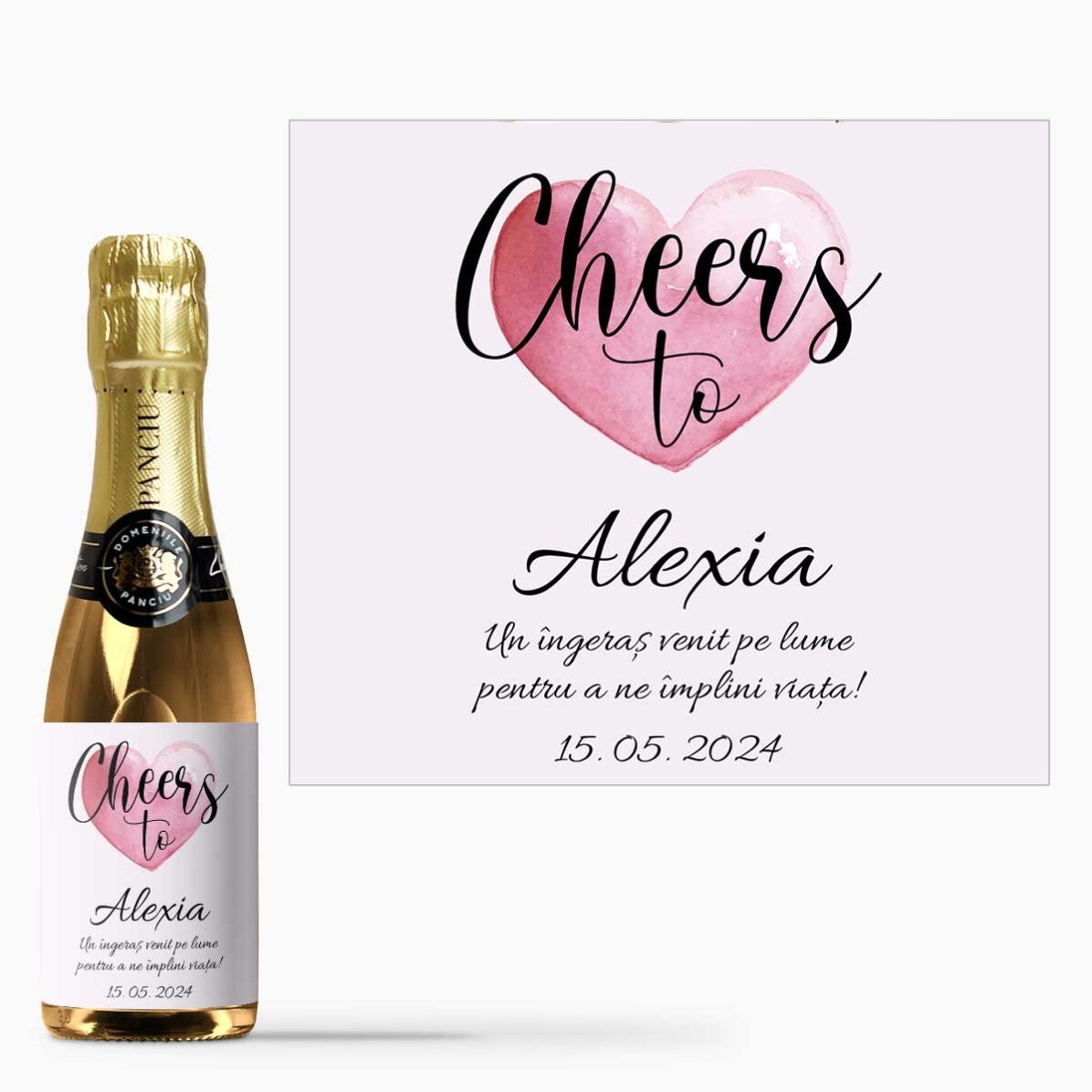 Mini sticluță de vin spumant personalizată cu text - Cheers to...