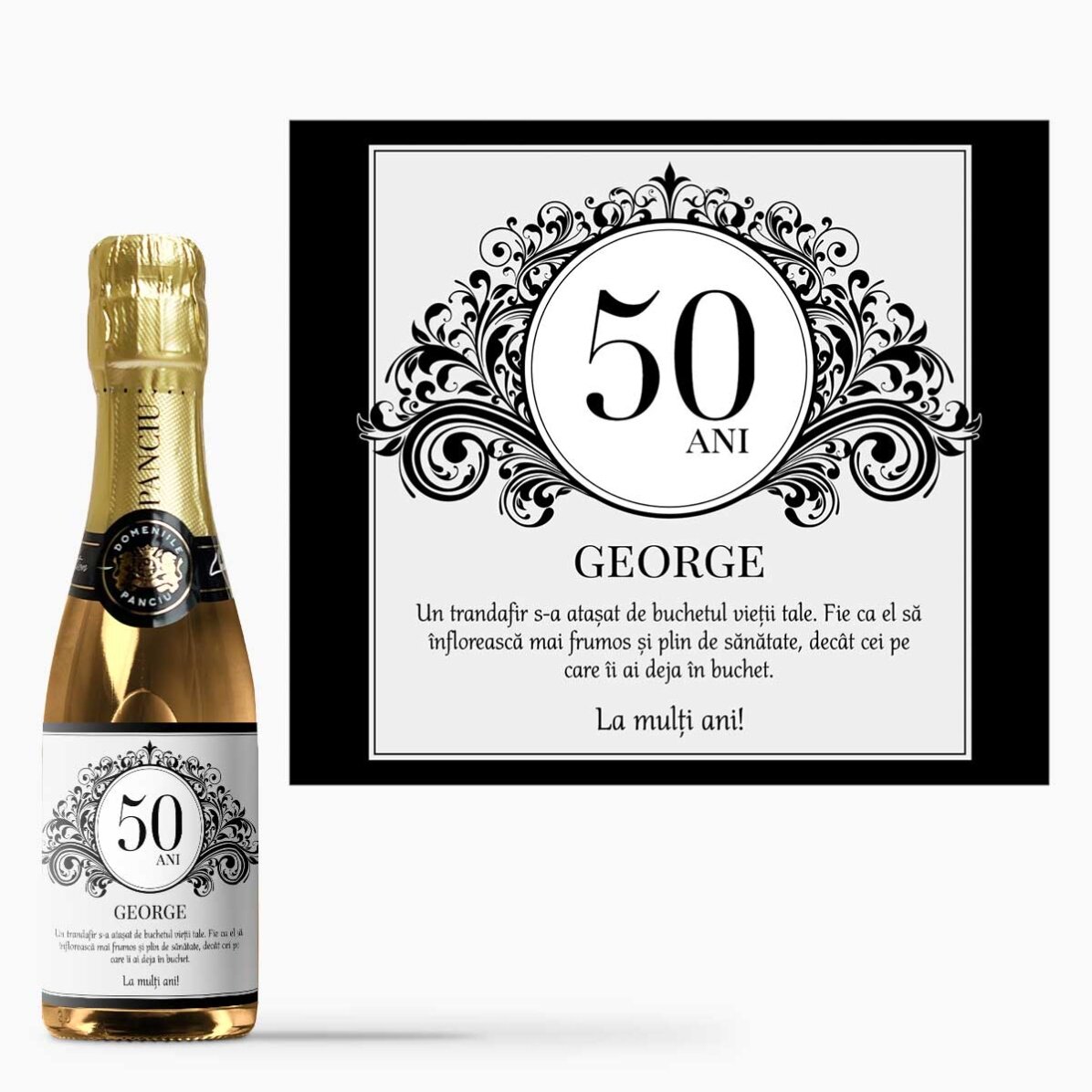 Mini sticluță de vin spumant personalizată cu text - Classic