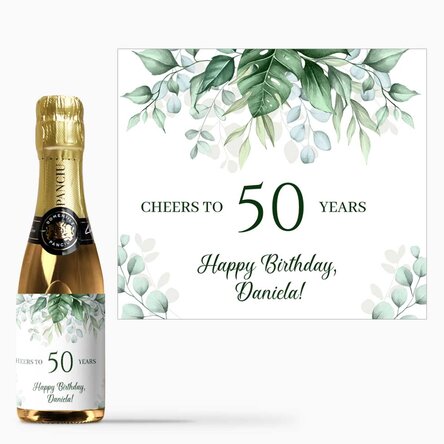 Mini sticluță de vin spumant personalizată cu text - Happy Birthday! 