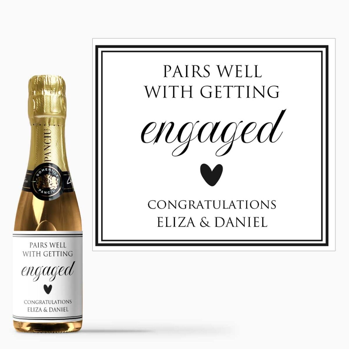 Mini sticluță de vin spumant personalizată cu text - Heart