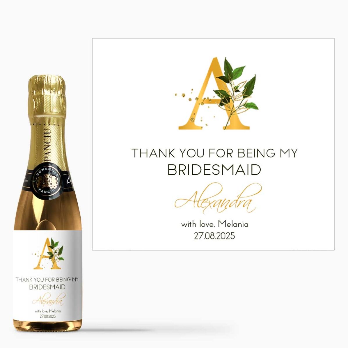 Mini sticluță de vin spumant personalizată cu text - Thank you