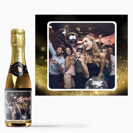 Mini sticluță de vin spumant personalizată cu o poză - Gold