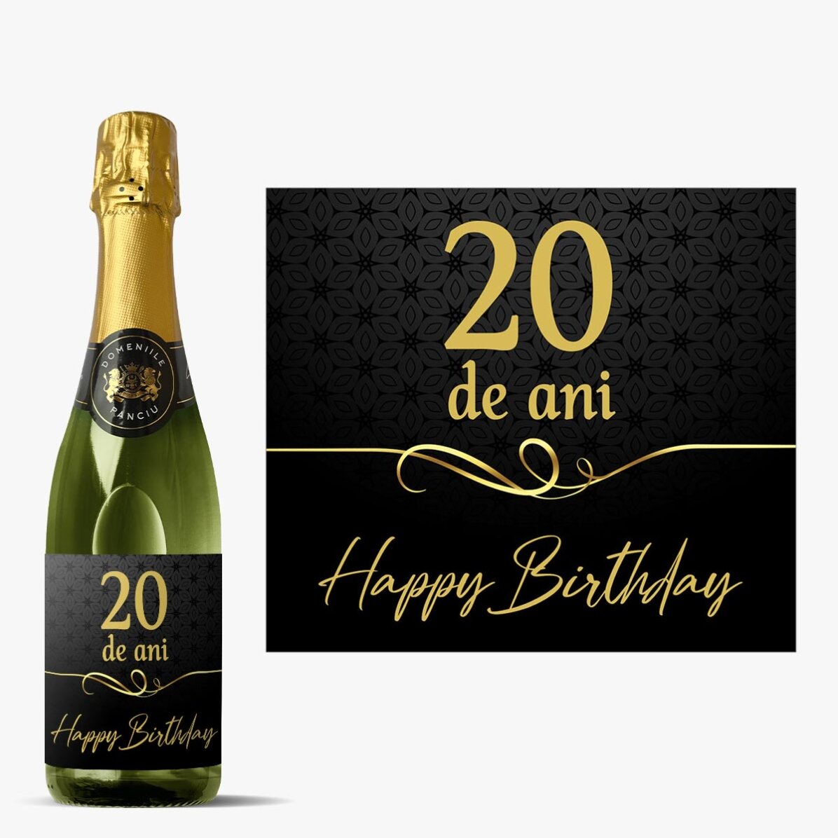 Mini sticluță de vin spumant personalizată - Happy Birthday