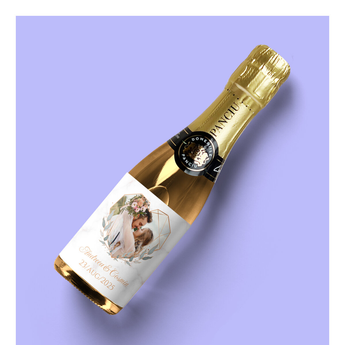 Personalised mini bottles of sparkling wine